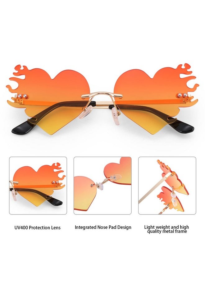 COASION - Melting Heart Sunglasses For Women Men Trendy Design Rimless Party Cute Prom Glasses Personality Fashion Fire Flame Shades (Yellow) - Image 1