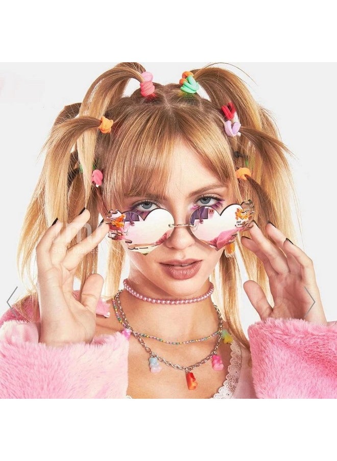 COASION - Melting Heart Sunglasses For Women Men Trendy Design Rimless Party Cute Prom Glasses Personality Fashion Fire Flame Shades (Yellow) - Image 1