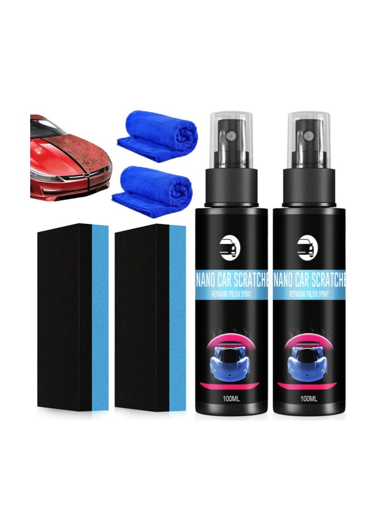 SYOSI Nano Spray for Car Scratch Repair, High Protection Three In One, Car Scratches Polish, Nano Auto Scratch Repair Spray, High Protection Quick Coating Spray (2 * 100ml) + Towel + Sponge  - Image 1