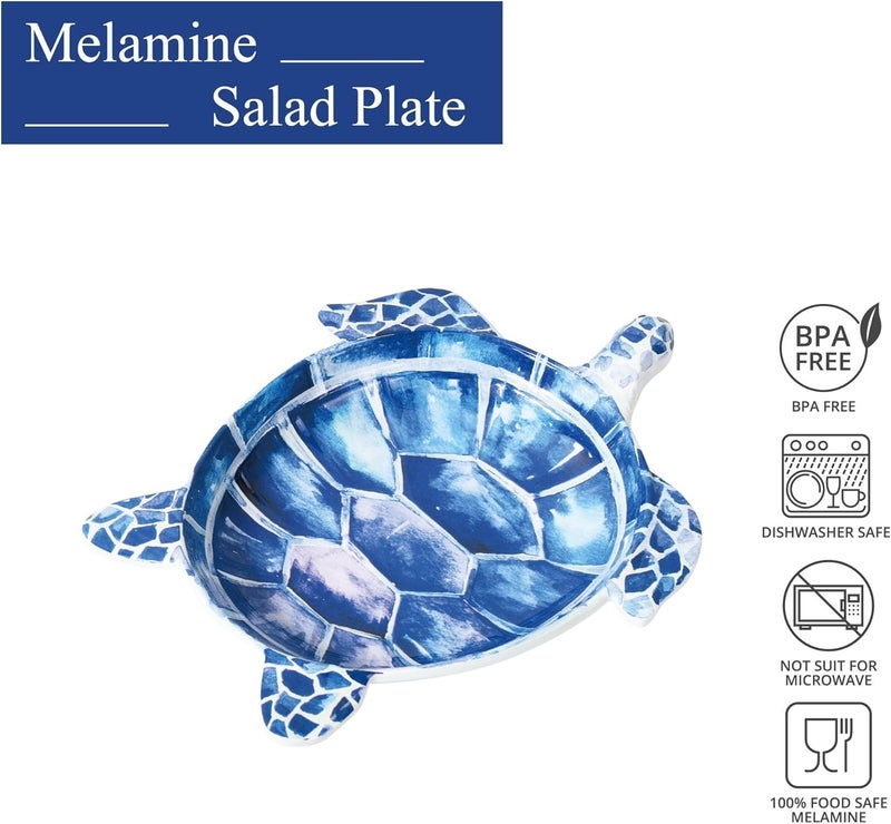 UPware Indigo Sea TurtleShaped Melamine Dessert Plates  Ocean Theme BPAFree Dishwasher Safe for Dessert Snacks Appetizers and Fruit Blue 75 x 6 Inch Set of 4 - Image 4