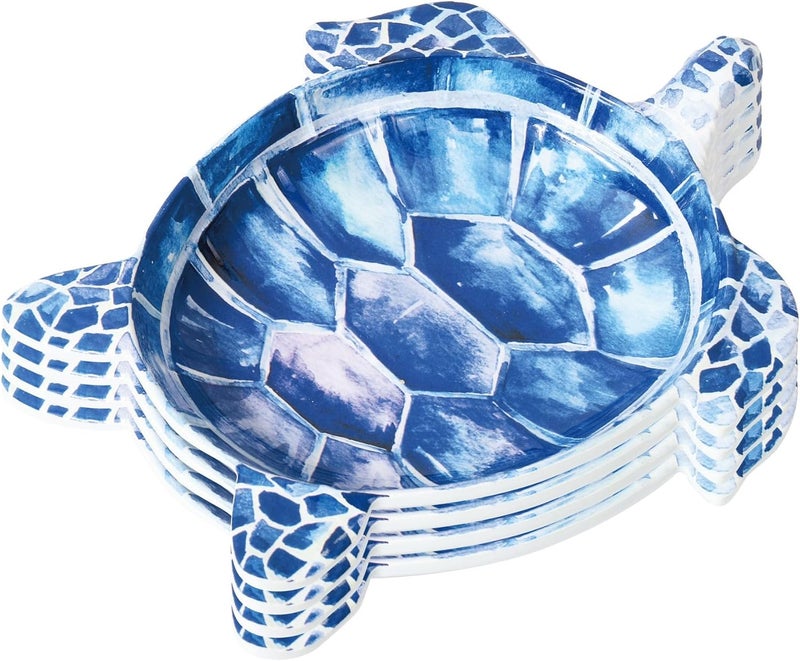 UPware Indigo Sea TurtleShaped Melamine Dessert Plates  Ocean Theme BPAFree Dishwasher Safe for Dessert Snacks Appetizers and Fruit Blue 75 x 6 Inch Set of 4 - Image 1
