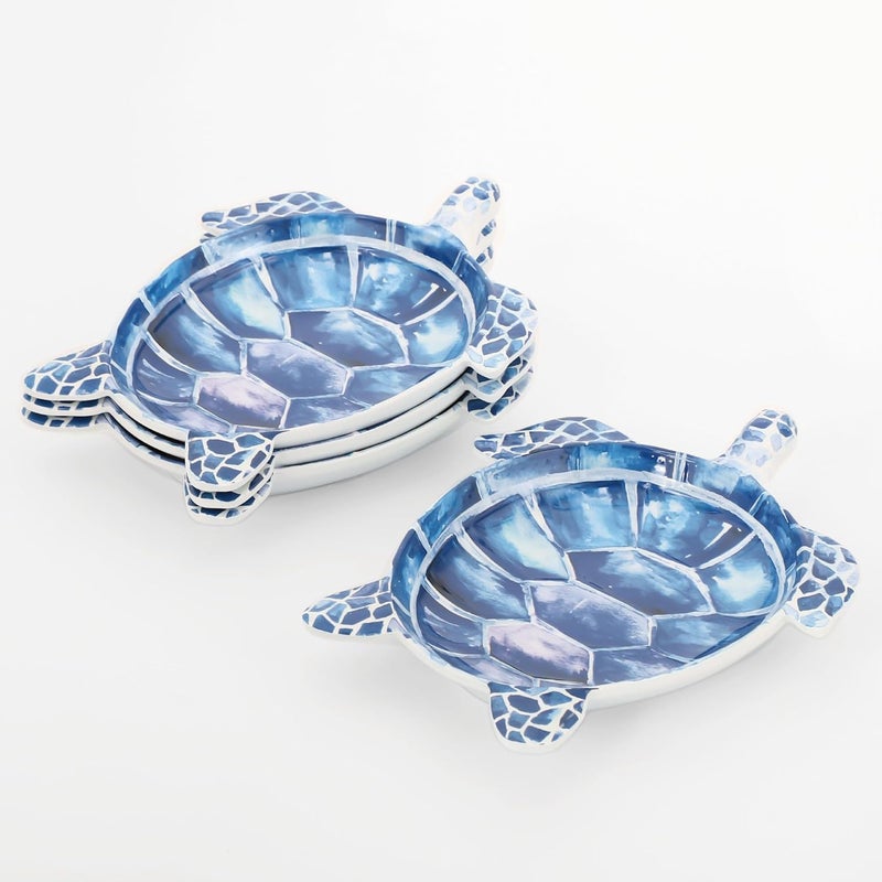 UPware Indigo Sea TurtleShaped Melamine Dessert Plates  Ocean Theme BPAFree Dishwasher Safe for Dessert Snacks Appetizers and Fruit Blue 75 x 6 Inch Set of 4 - Image 2