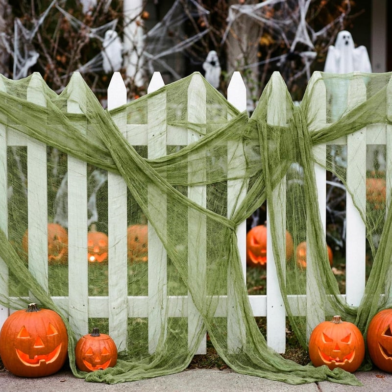 RunNico 400''x85'' Large Size Halloween Green Scary Gauze, Fine Yarn Green Creepy Cloth for Haunted House, Spooky Fabric Hanging Decoration for Horror Themed Nightmare Party Porch Yard Wall Decor - Image 4