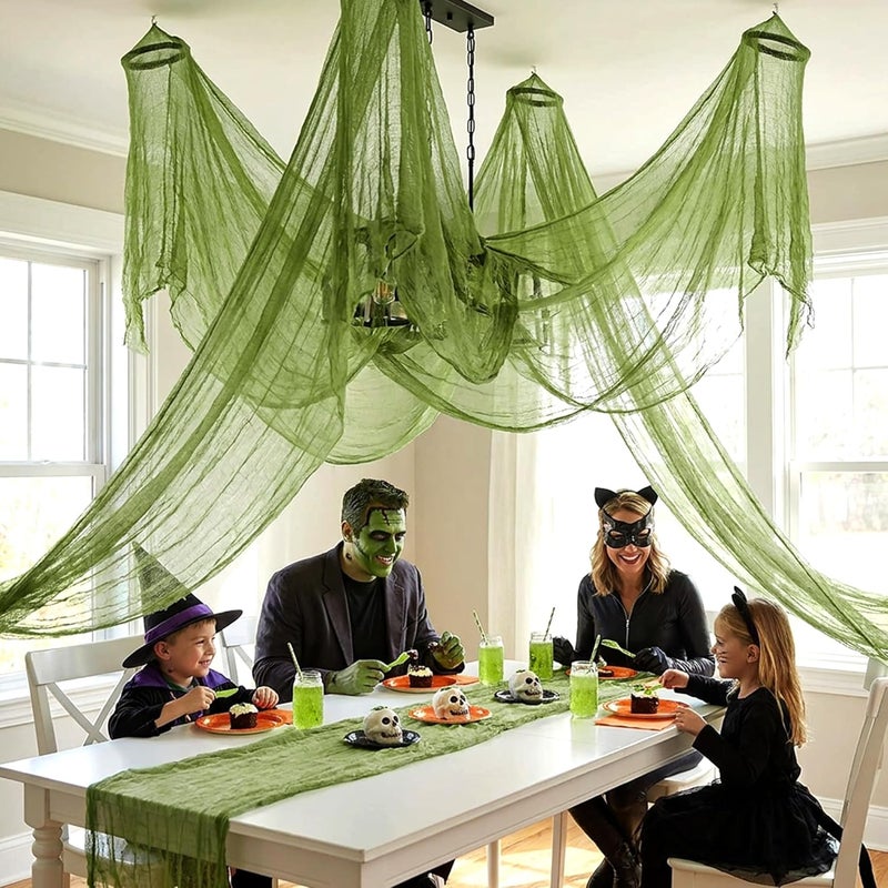 RunNico 400''x85'' Large Size Halloween Green Scary Gauze, Fine Yarn Green Creepy Cloth for Haunted House, Spooky Fabric Hanging Decoration for Horror Themed Nightmare Party Porch Yard Wall Decor - Image 5