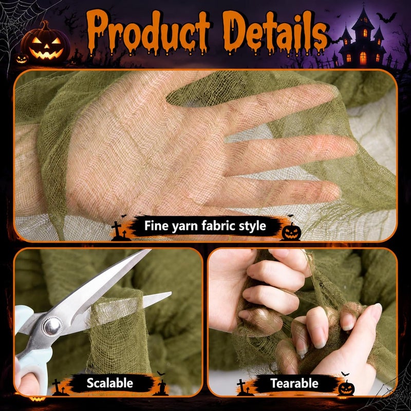 RunNico 400''x85'' Large Size Halloween Green Scary Gauze, Fine Yarn Green Creepy Cloth for Haunted House, Spooky Fabric Hanging Decoration for Horror Themed Nightmare Party Porch Yard Wall Decor - Image 3