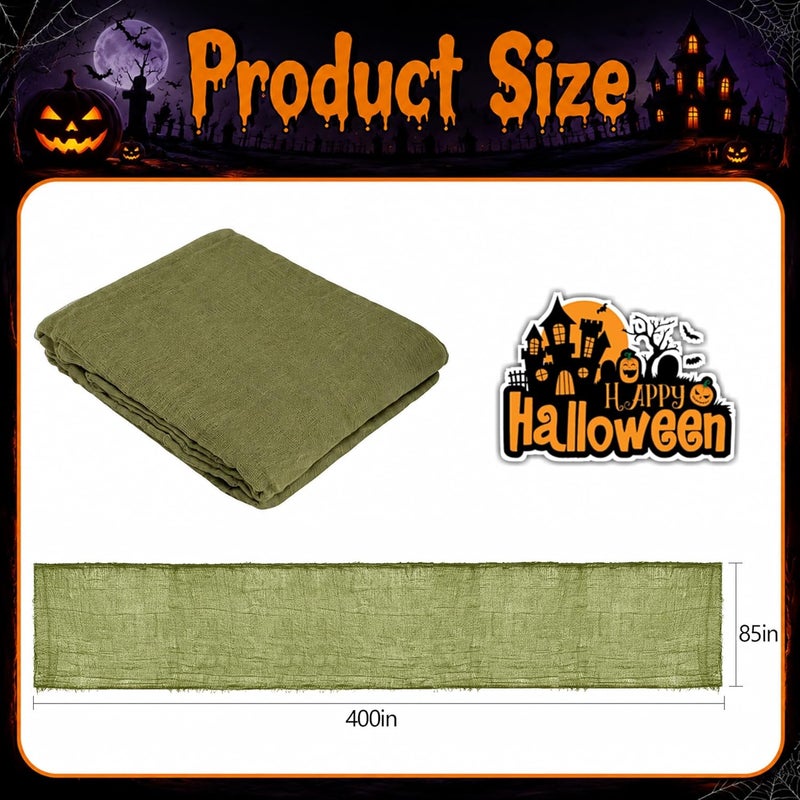 RunNico 400''x85'' Large Size Halloween Green Scary Gauze, Fine Yarn Green Creepy Cloth for Haunted House, Spooky Fabric Hanging Decoration for Horror Themed Nightmare Party Porch Yard Wall Decor - Image 2