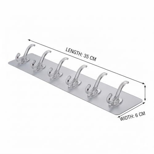 KBS Self Adhesive PVC Wall Hanger 6 Hook Sticker Transparent for Hanging Clothes,Towel,Key Home Kitchen Tools Office Bathroom Bedroom Products Door Multipurpose Organizers Accessories Items - Image 2