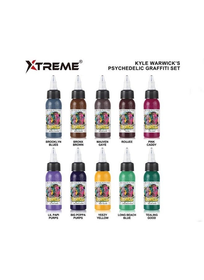XTREME Ink 10 Color Kyle Warwick Psychedelic Graffiti Set, Uv-Free Brilliance, Ethical, Water-Based, Vegan, And Safe (Set Of 10, 1 Oz)  - Image 2