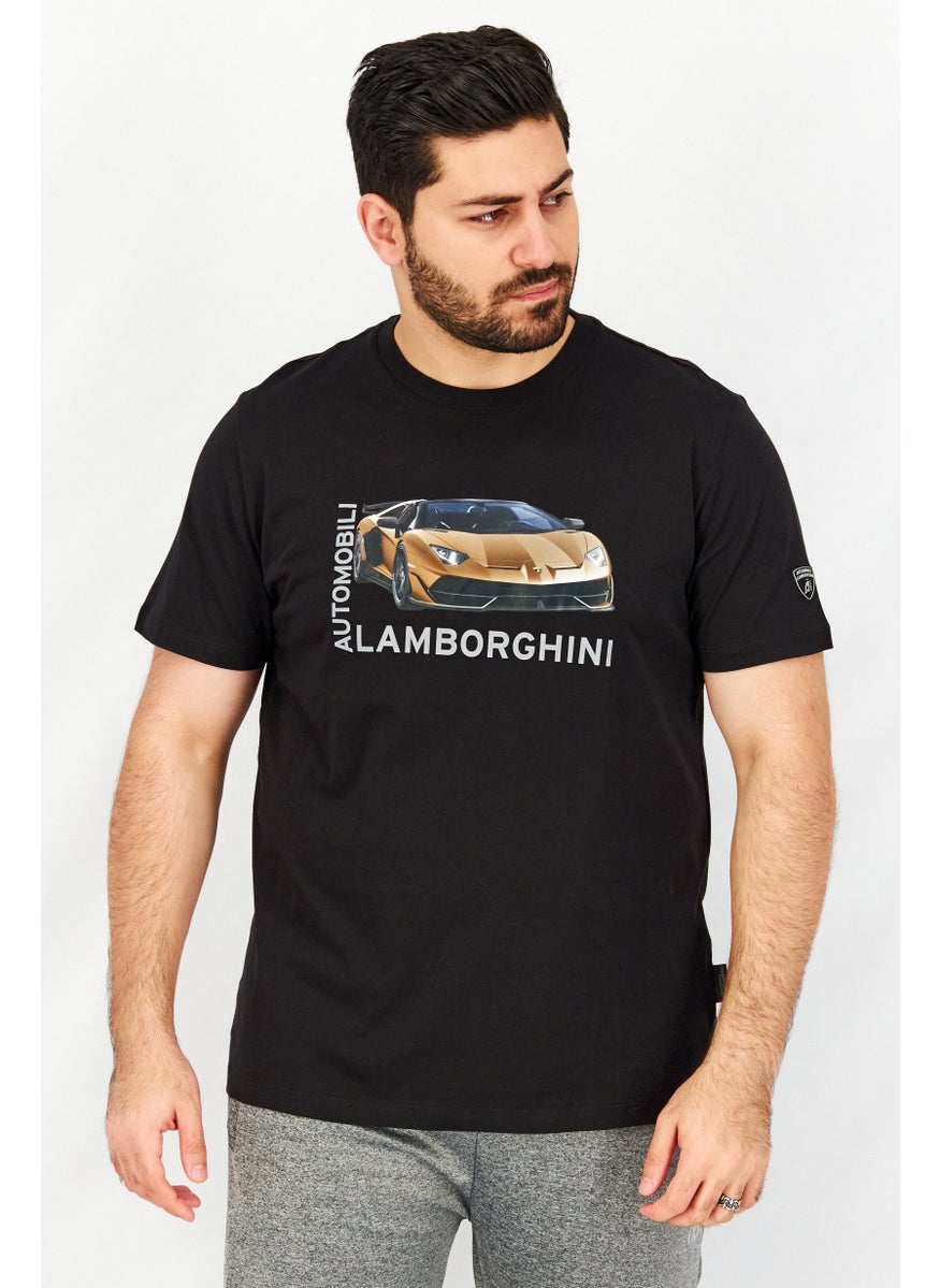 LAMBORGHINI Men Crew Neck Short Sleeves Graphic T-Shirt, Black  - Image 1