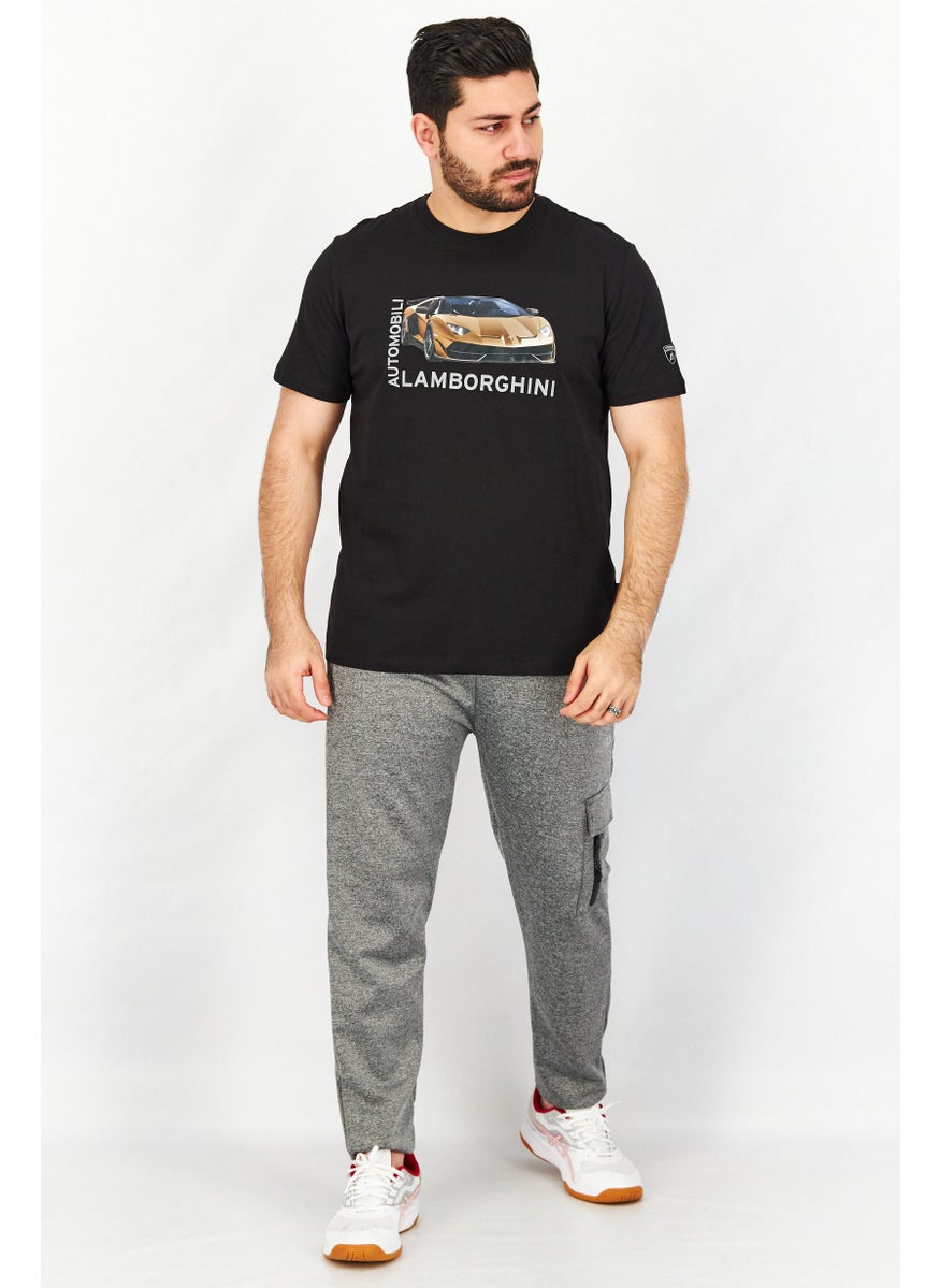 LAMBORGHINI Men Crew Neck Short Sleeves Graphic T-Shirt, Black  - Image 2