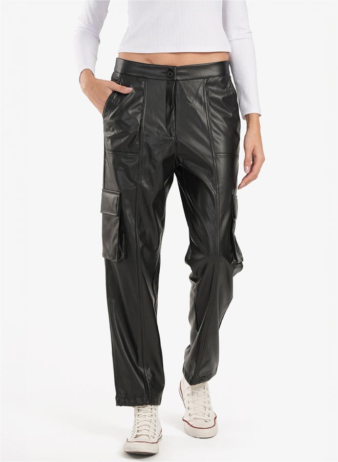 Clue Black Leather Baggy Pants - Image 1