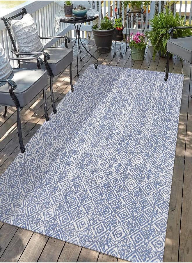 HEBE - HEBE Large Boho Area Rug 4'x6' Machine Washable Vintage Bohemian Rug Cotton Boho Outdoor Rug Farmhouse Floor Carpet for Kitchen Entryway Living Room Bedroom Decor,Blue - Image 1