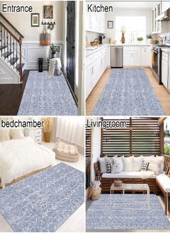 HEBE Large Boho Area Rug 4'x6' Machine Washable Vintage Bohemian Rug Cotton Boho Outdoor Rug Farmhouse Floor Carpet for Kitchen Entryway Living Room Bedroom Decor,Blue