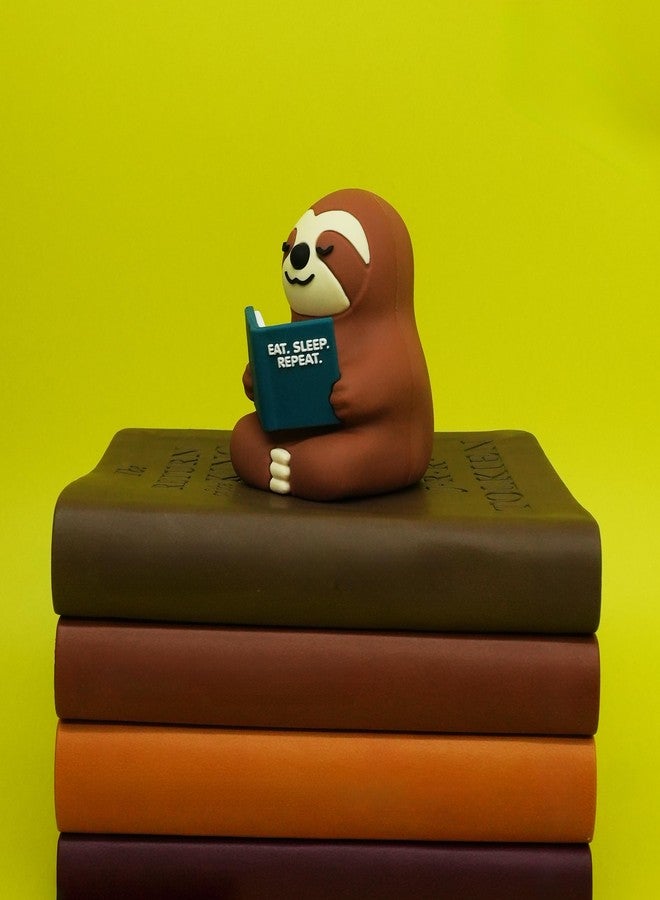 GOOFBALLS Little Readers - Cute Figurines for Bookshelves, Desks, Terrariums & Home Decor - Book-Loving Animal Statue - Sloth - Image 3