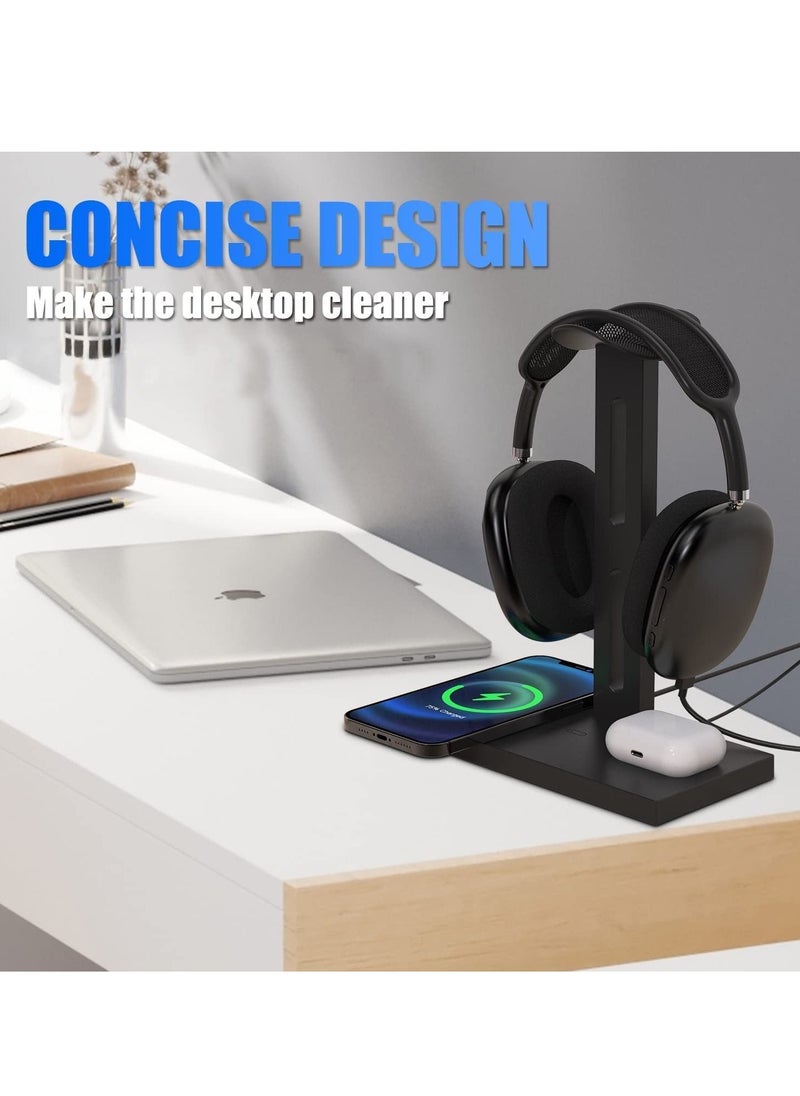 SYOSI Headphone Stand with Wireless Charger Headset Holder 2 Type USB C Port 3 in 1 Fast Wireless Charging Station Dock for AirPods Max AirPods Pro 2 iPhone 13 12 11 Series and All Headphones  - Image 5