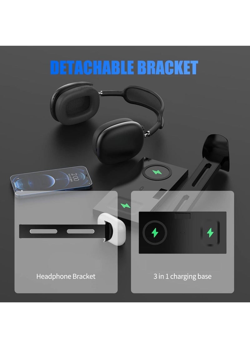 SYOSI Headphone Stand with Wireless Charger Headset Holder 2 Type USB C Port 3 in 1 Fast Wireless Charging Station Dock for AirPods Max AirPods Pro 2 iPhone 13 12 11 Series and All Headphones  - Image 4