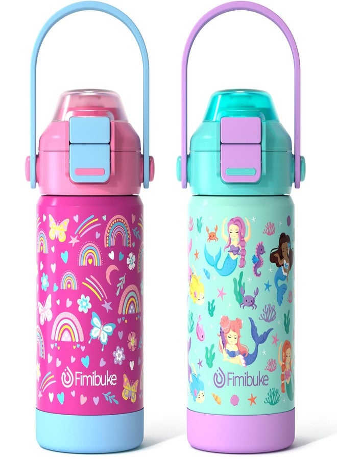 Fimibuke Kids Insulated Water Bottle with Pop-Open Straw & Spout 2-in-1 Lid, 14oz Leak Proof 18/8 Stainless Steel Vacuum Tumbler, BPA-Free Kids Cup For Travel School Girls Boys Toddler 2Packs - Image 1
