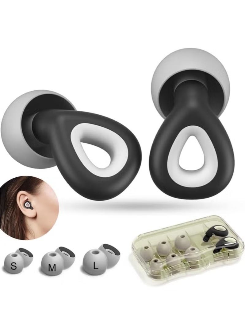 PYC Noise Cancelling Earplugs for Sleeping, Swimming Earplugs for Concerts, Reusable Soft Silicone Earplugs, 6 Earplugs (Black) - Image 1