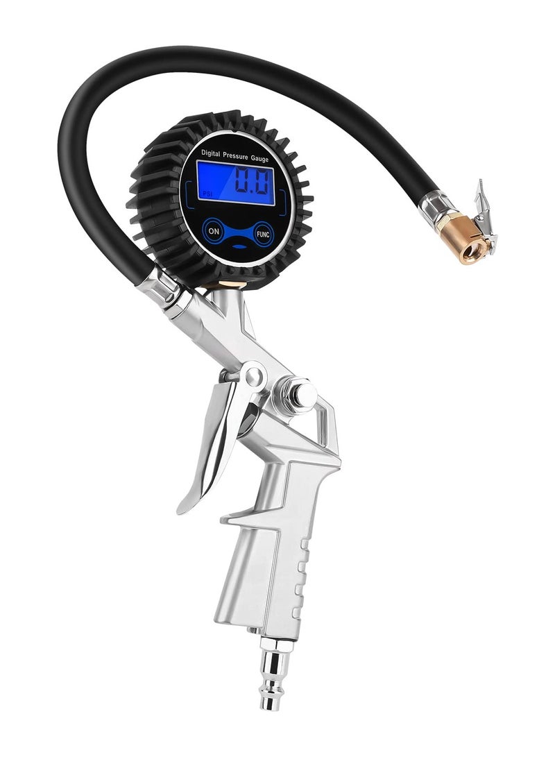 مقياس ضغط الإطارات الرقمي مع مضخة، 0-150 PSI، فوهة هواء دقيقة، دقة عرض 0.1، متوافق مع ضاغط الهواء لتهيئة العجلات - Image 1