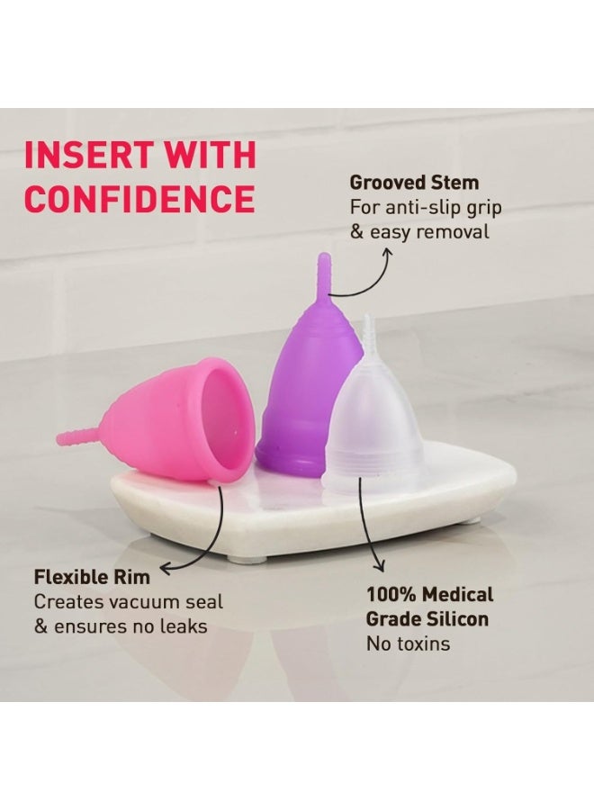 Sirona Reusable Menstrual Cup for Women (Medium) with Microwaveable Sterilizer (1 Cup + 1 Sterilier) | FDA Approved | 100% Medical Grade Silicone | Rash Free & Leak-Proof Protection for 8-10 Hours - Image 2