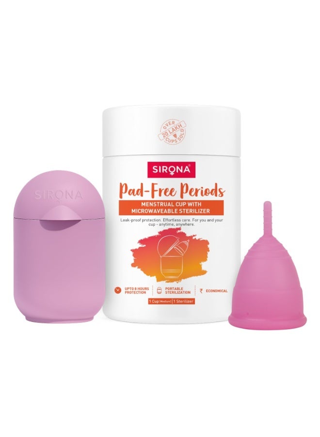Sirona Reusable Menstrual Cup for Women (Medium) with Microwaveable Sterilizer (1 Cup + 1 Sterilier) | FDA Approved | 100% Medical Grade Silicone | Rash Free & Leak-Proof Protection for 8-10 Hours - Image 1