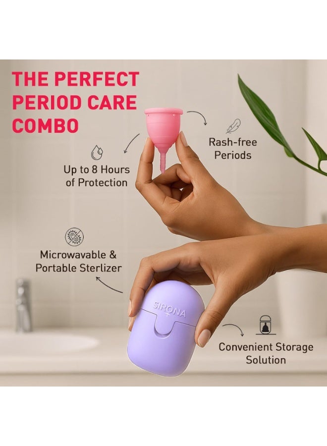 Sirona Reusable Menstrual Cup for Women (Medium) with Microwaveable Sterilizer (1 Cup + 1 Sterilier) | FDA Approved | 100% Medical Grade Silicone | Rash Free & Leak-Proof Protection for 8-10 Hours - Image 3