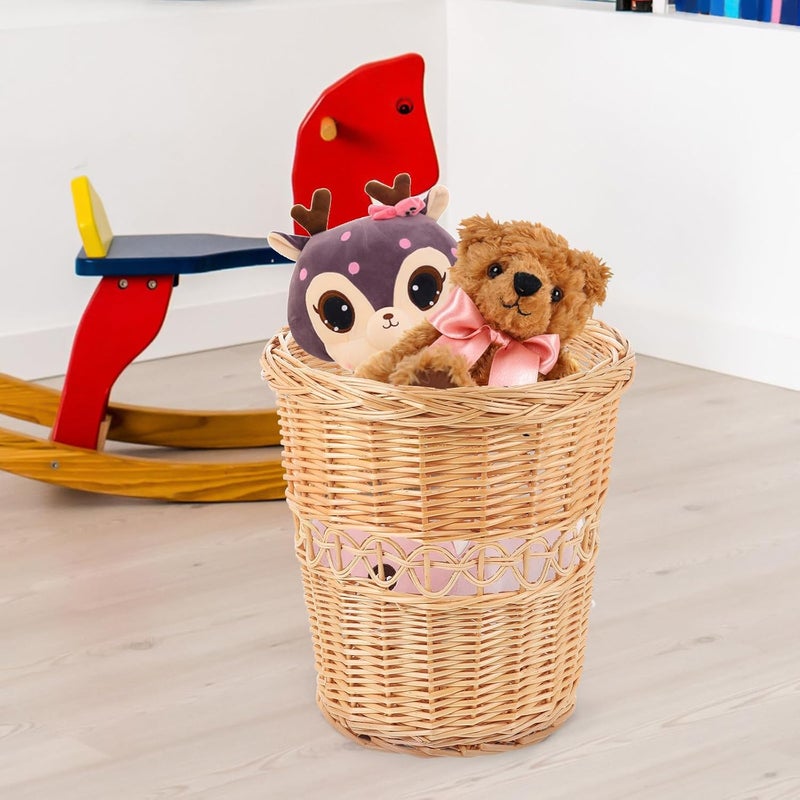 Wicker Trash Can Multifunctional Woven Waste Basket Natural Rattan Home Storage Bin for Bathroom Office Bedroom Decorative Garbage Container - Image 5