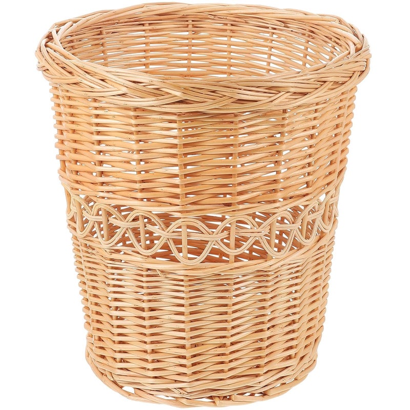 Wicker Trash Can Multifunctional Woven Waste Basket Natural Rattan Home Storage Bin for Bathroom Office Bedroom Decorative Garbage Container - Image 1