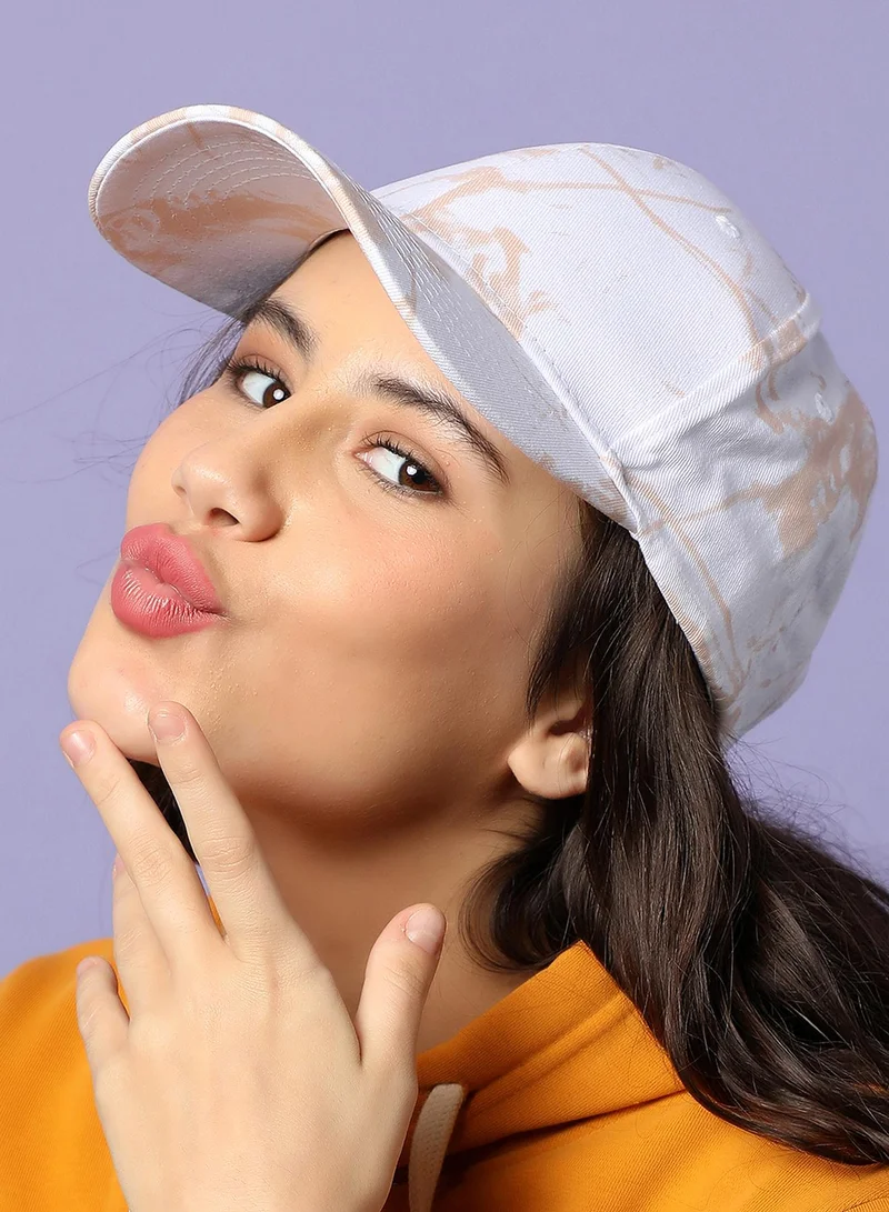 Haute Sauce White & Beige Tie-Dye Textured Baseball Cap