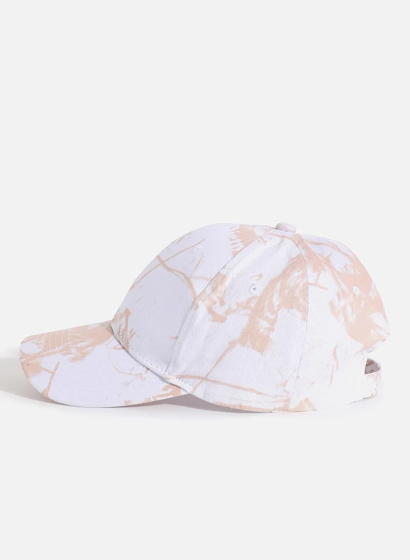 Haute Sauce White & Beige Tie-Dye Textured Baseball Cap