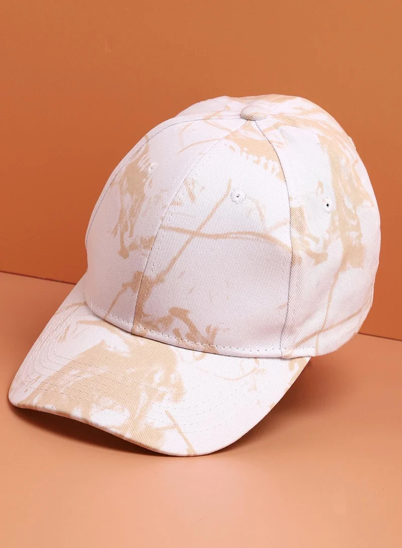 Haute Sauce White & Beige Tie-Dye Textured Baseball Cap