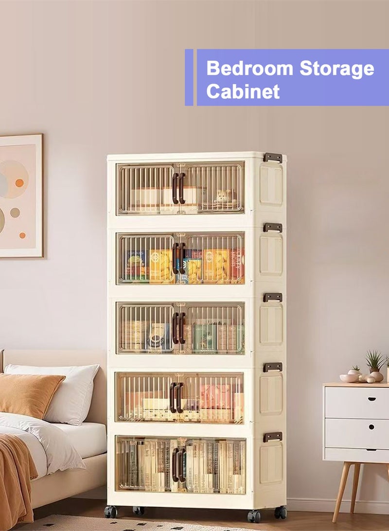 هومار كيت صناديق تخزين بخمس طبقات مع أغطية، منظمات خزانة قابلة للتكديس وتخزين بعجلات، صناديق تخزين قابلة للطي، حاويات تخزين بلاستيكية قابلة للطي مع باب شفاف للمنزل والمكتب وغرفة النوم - بيج - Image 5