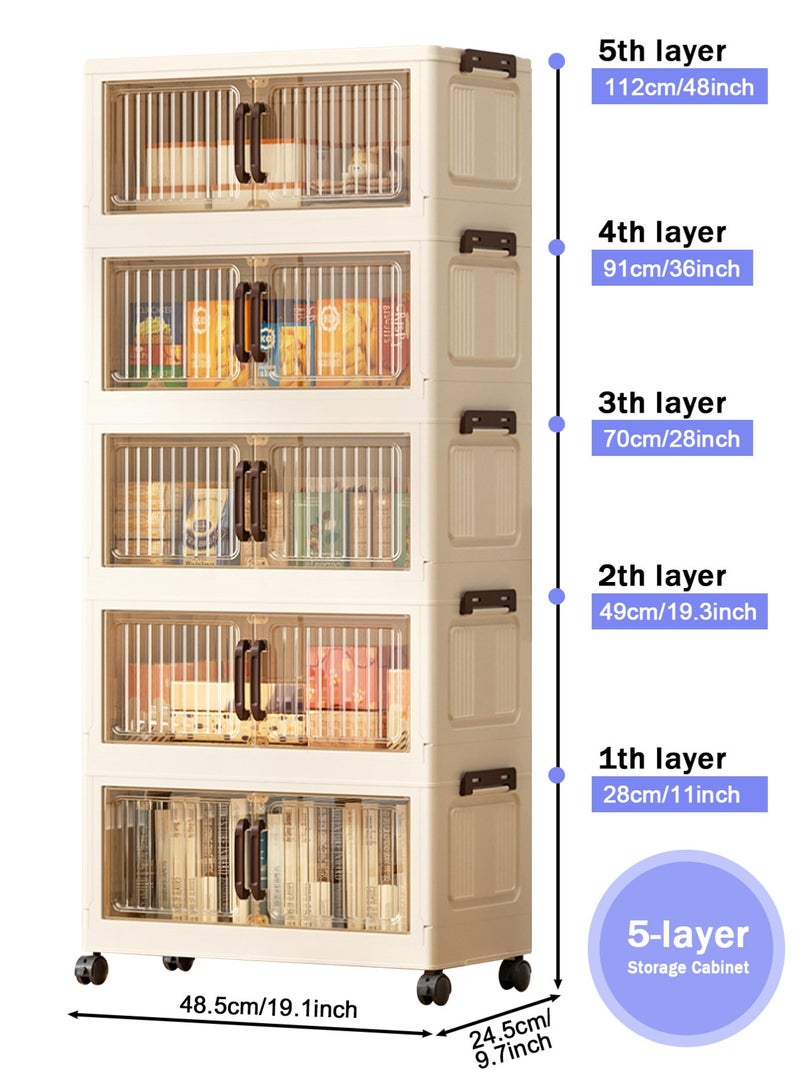 هومار كيت صناديق تخزين بخمس طبقات مع أغطية، منظمات خزانة قابلة للتكديس وتخزين بعجلات، صناديق تخزين قابلة للطي، حاويات تخزين بلاستيكية قابلة للطي مع باب شفاف للمنزل والمكتب وغرفة النوم - بيج - Image 3