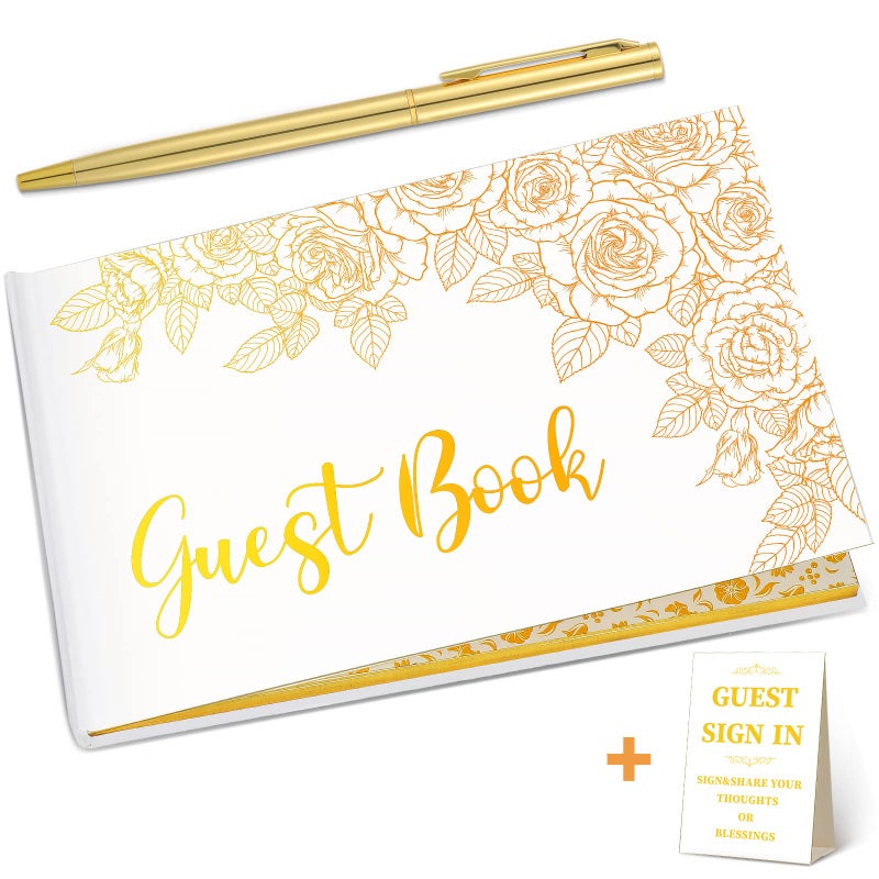 Zonon Zonon Wedding Guest Book with Pen  Memory Book with Table Cards Guest Signin Book White Cover with Foil for Guests  Visitors 9 x 6 InchStylish