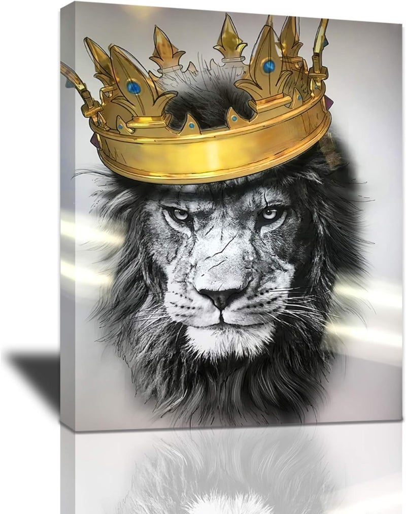 BPA® Black and White Lion with Crown Canvas Wall Art - Image 1