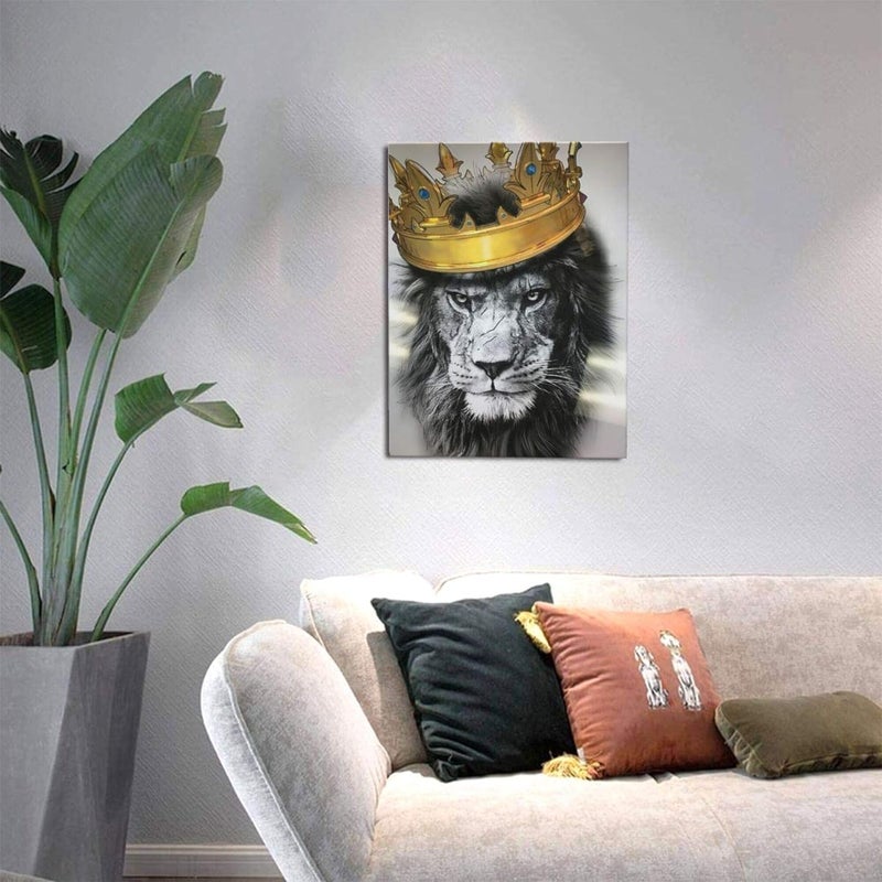 BPA® Black and White Lion with Crown Canvas Wall Art - Image 4