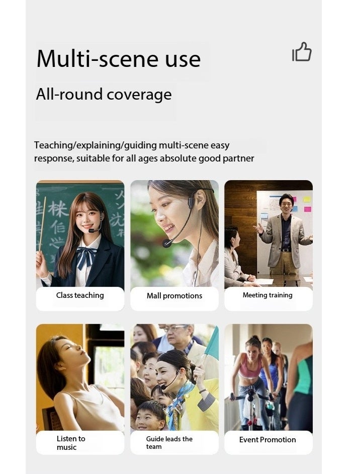 Sisily Sound amplifier with wired microphone headset, portable and rechargeable, feedback-proof speaker, personal microphone, speech amplifier for teachers, tour guides/coaches, speaker for meetings/yoga/fitness (black) - Image 2