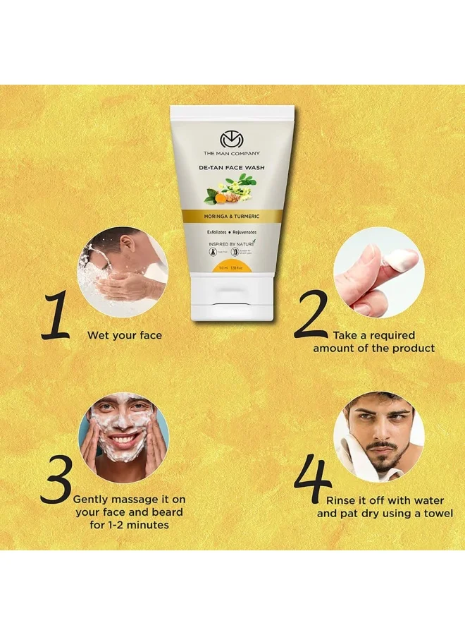The Man Company De Tan Face Wash for Men with Turmeric &amp; Moringa - 100 ml | Tan Removal, Oil Control &amp; Anti-Pollution | Unclog Pores | Deep Cleansing | Blackheads Removal
