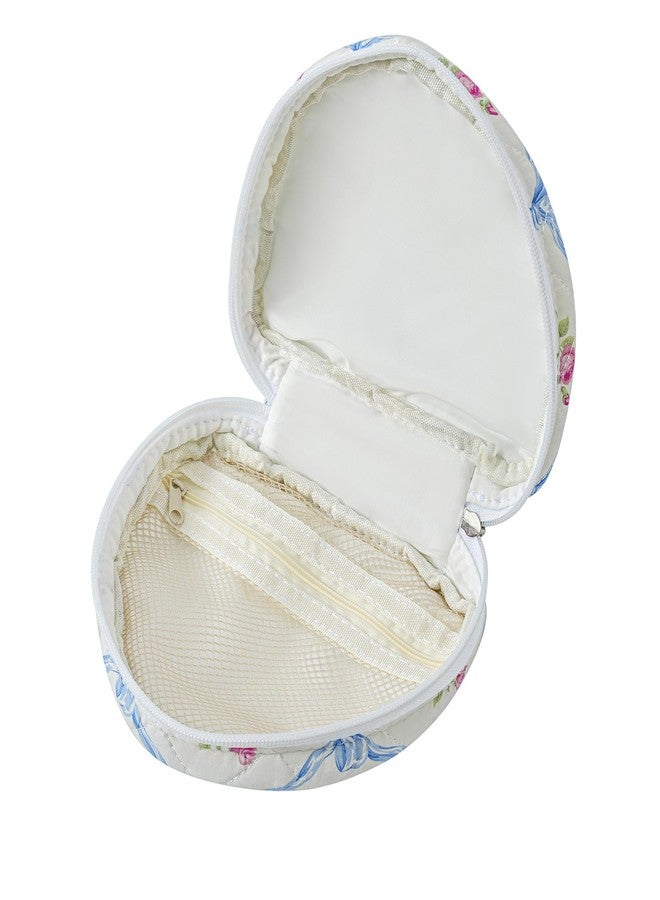 JOVAKIT Quilted Heart Shaped Makeup Bag Cosmetic Bag for Women with Handle, Floral Coquette Cotton Travel Makeup Case Toiletry Zipper Make Up Pouch, Travel Storage Organizer Stuff (Blue Bowknot) - Image 2