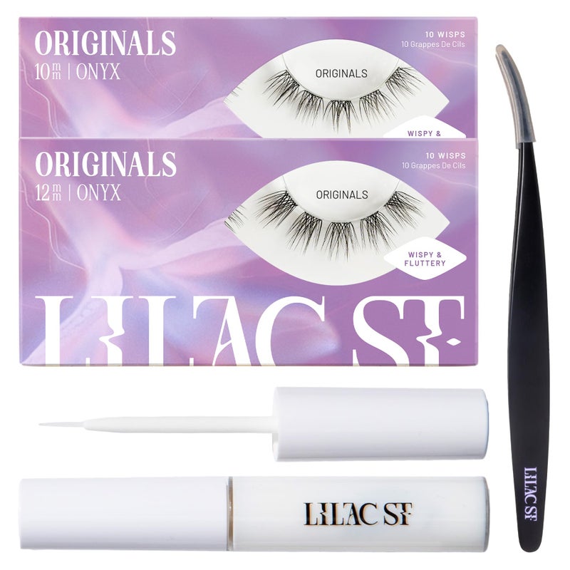 Lilac St. Lilac St - Originals Starter Kit - Includes Natural Faux Eyelash Clusters (10mm & 12mm), Clear Lash Glue, & Lash Applicator - Lightweight & Lifelike - Lasts 10 Days - Cruelty Free, Vegan - 20 Lashes - Image 1