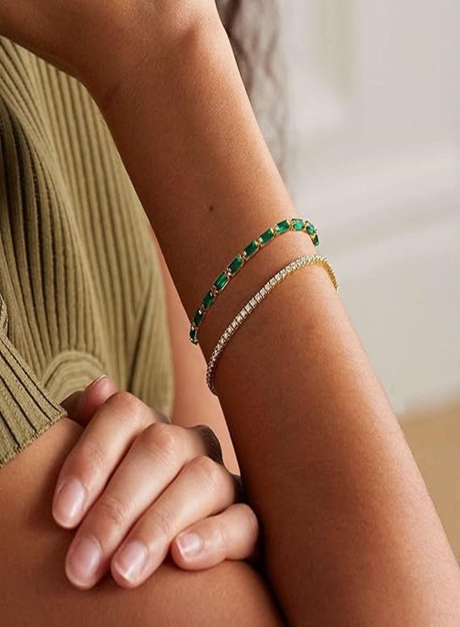 أوساويك سوار تنس للنساء، مطلي بالذهب عيار 14 قيراط مكعب زركونيا، أساور منزلقة قابلة للتعديل هدية مجوهرات عصرية للفتيات - Image 2