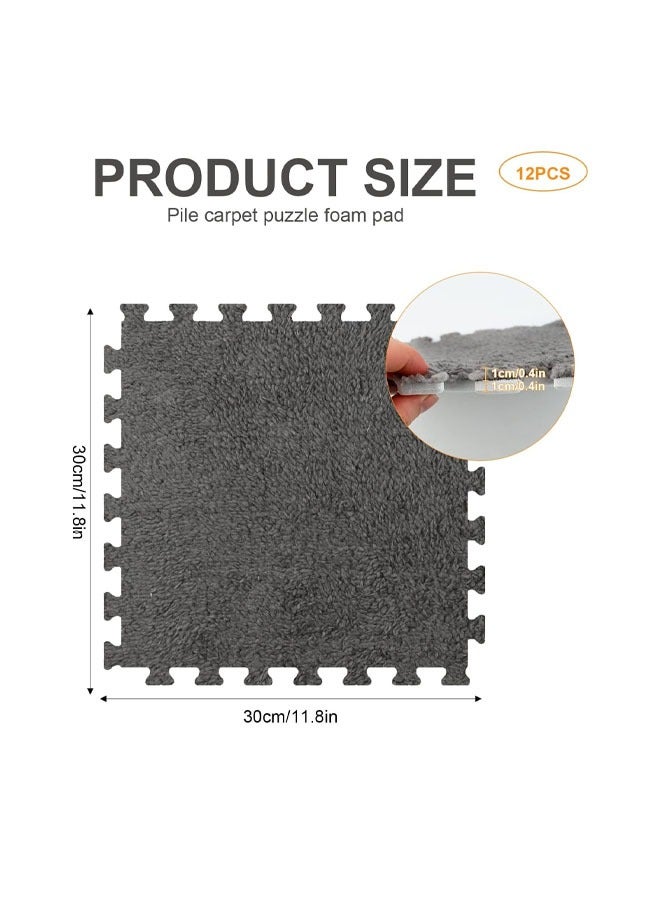 12Pcs Foam Play Mat 30x30x1cm Puzzle Play Mats Floor for Kids Soft Plush Interlocking Foam Mat Set with Edges for Floor Protection Yoga Fitness Workout Mats kids Play Mats (Dark Gray) - Image 2