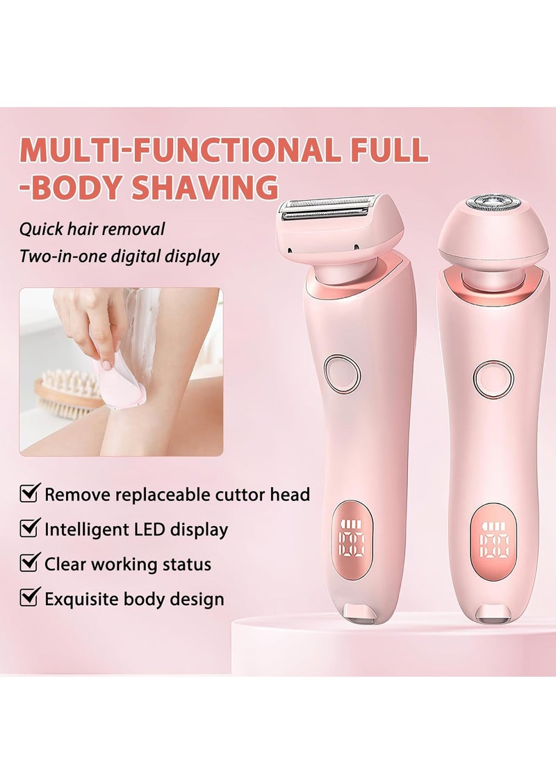 جوسكوين ماكينة حلاقة كهربائية 2 في 1 للسيدات Glide Pro 3.0، ماكينة حلاقة بدون ألم للسيدات، مقص حلاقة لاسلكي لمنطقة البكيني الحساسة، شعر العانة، الجسم، الوجه، مقاومة للماء، هدايا للنساء (وردي). - Image 3
