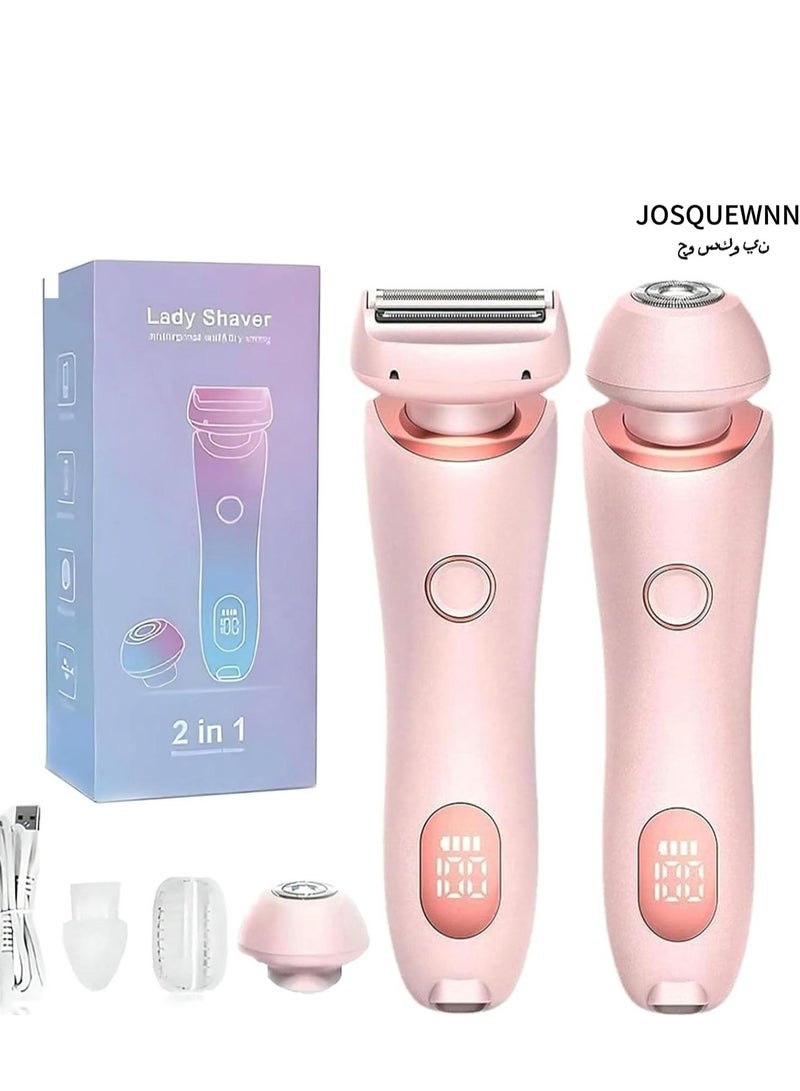 جوسكوين ماكينة حلاقة كهربائية 2 في 1 للسيدات Glide Pro 3.0، ماكينة حلاقة بدون ألم للسيدات، مقص حلاقة لاسلكي لمنطقة البكيني الحساسة، شعر العانة، الجسم، الوجه، مقاومة للماء، هدايا للنساء (وردي). - Image 1