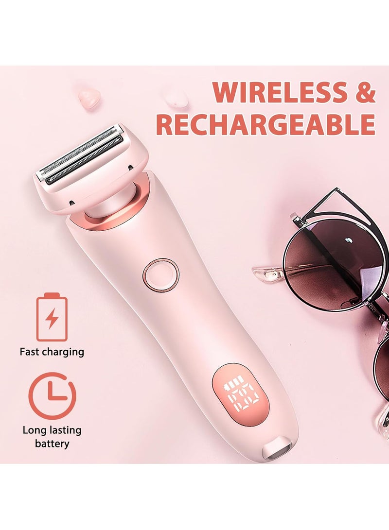جوسكوين ماكينة حلاقة كهربائية 2 في 1 للسيدات Glide Pro 3.0، ماكينة حلاقة بدون ألم للسيدات، مقص حلاقة لاسلكي لمنطقة البكيني الحساسة، شعر العانة، الجسم، الوجه، مقاومة للماء، هدايا للنساء (وردي). - Image 5
