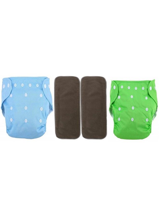 Tinny Tots Autumn Winter Special 2 Baby Cloth Diaper Reusable Adjustable Nappy Washable All In One Adjustable With 2 Bamboo Charcoal Diaper Inserts(5 Layers) Combo Set(Greenblue)  - Image 1