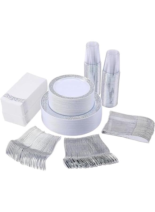 تراسل مستلزمات الحفلات أدوات مائدة للحفلات طقم أدوات مائدة بلاستيكية للحفلات يمكن التخلص منها، مستلزمات الحفلات صحن وملعقة وكوب وأدوات مائدة - 25 ضيفًا - Image 1