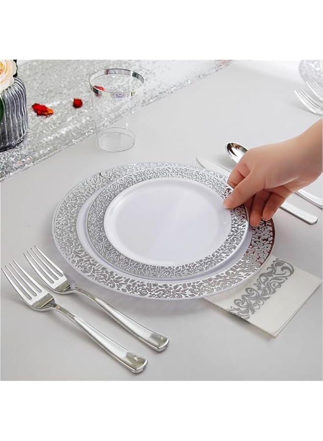 تراسل مستلزمات الحفلات أدوات مائدة للحفلات طقم أدوات مائدة بلاستيكية للحفلات يمكن التخلص منها، مستلزمات الحفلات صحن وملعقة وكوب وأدوات مائدة - 25 ضيفًا - Image 5