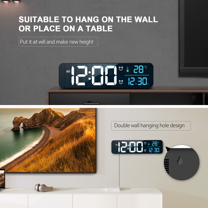 Hournor Digital Clock for Bedroom, Digital Wall Clock for Living Room Decor, Desk Table Clocks, Digital Clock Large Display, Bedroom Smart Alarm Clock for Office Blue - Image 5