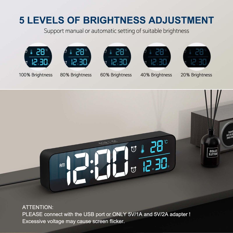 Hournor Digital Clock for Bedroom, Digital Wall Clock for Living Room Decor, Desk Table Clocks, Digital Clock Large Display, Bedroom Smart Alarm Clock for Office Blue - Image 3